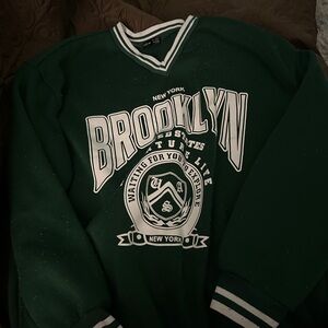 SHEIN Green and White Striped Sweatshirt